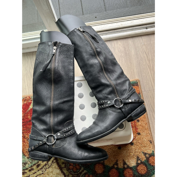 La Scarpa Paris Black Platform Boots Harness Studded textured Leather Sz-38 - Picture 2 of 11